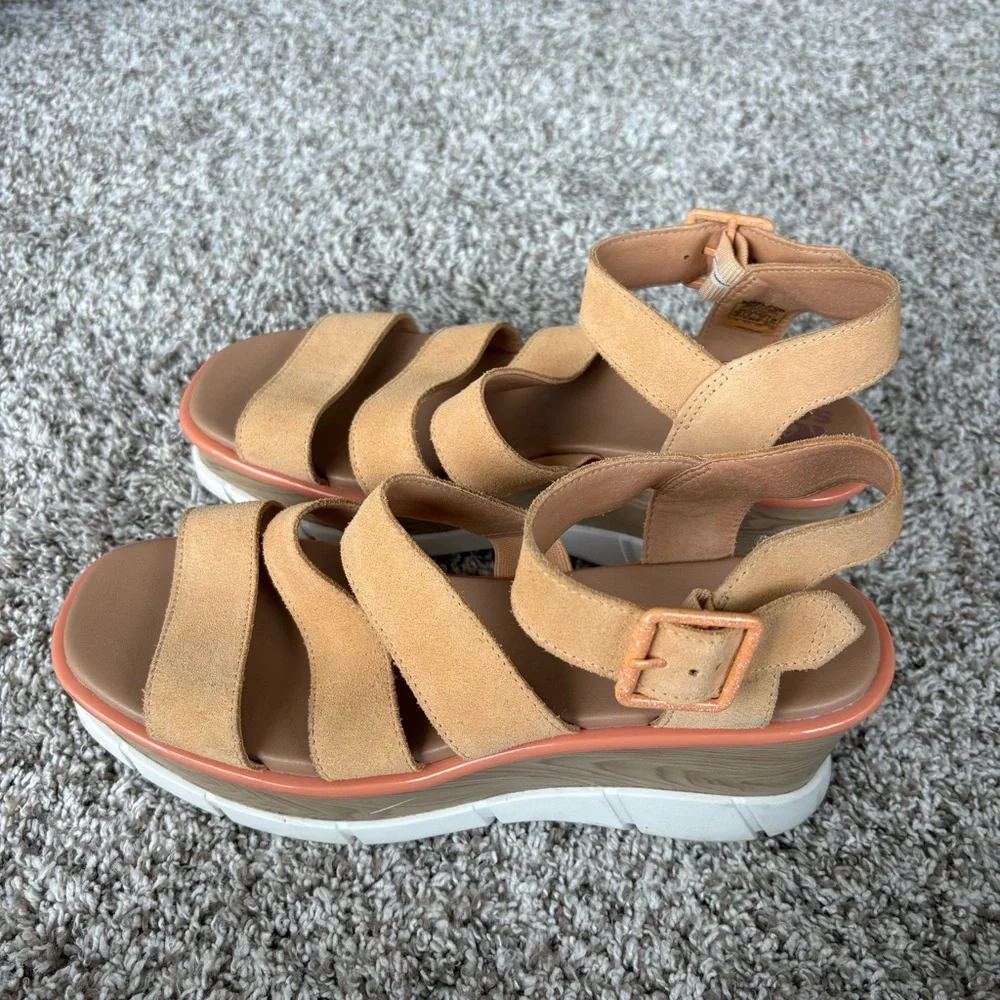 Sorel Women's Joanie III Ankle Strap Wedge Platform Sandals Beige/Orange Size 10